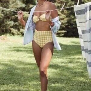 Anthropologie Faithfull Gingham Bandeau Bikini Top